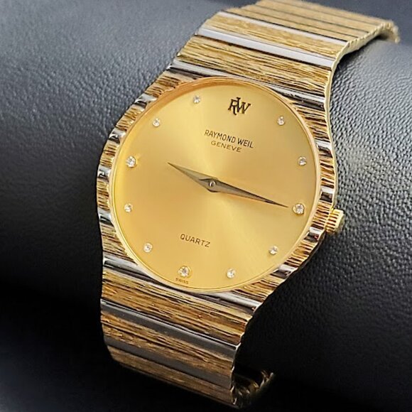 Raymond Weil Other - Vintage Raymond Weil Men's 18k Plated Gold Watch – Diamond Hour Markers, Swiss
